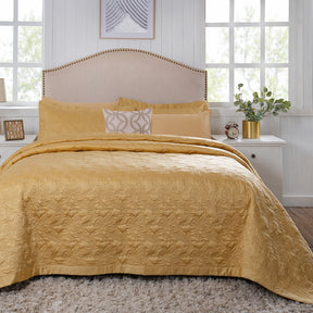 8pcs Quilt/Qulited Bed Cover Set Gold Classical Ornate Twirls & Swirls
