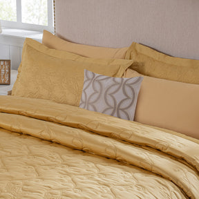 8pcs Quilt/Qulited Bed Cover Set Gold Classical Ornate Twirls & Swirls
