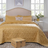 8pcs Quilt/Qulited Bed Cover Set Gold Classical Ornate Twirls & Swirls