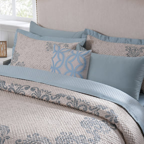 8pcs Quilt/Qulited Bed Cover Set Blue Classical Ornate Seamless Scroll