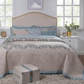 8pcs Quilt/Qulited Bed Cover Set Blue Classical Ornate Seamless Scroll