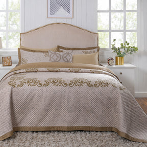 8pcs Quilt/Qulited Bed Cover Set Gold Classical Ornate Seamless Scroll