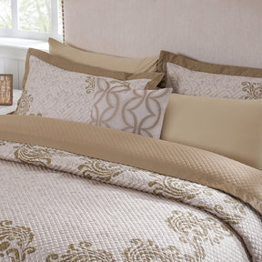 8pcs Quilt/Qulited Bed Cover Set Gold Classical Ornate Seamless Scroll