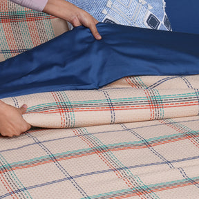 Eclectic Geo Mosaic Plaid Woven 100% Cotton Blue 8 pcs Duvet Cover Set