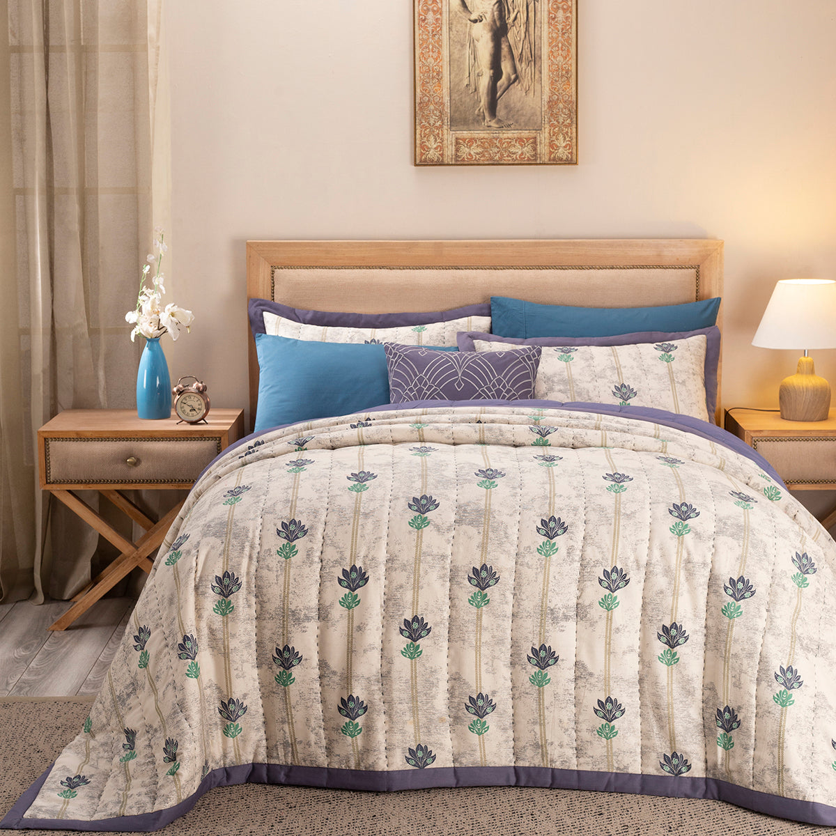 8pc Quilt Set Nouveau Tradition Water Lily Blue