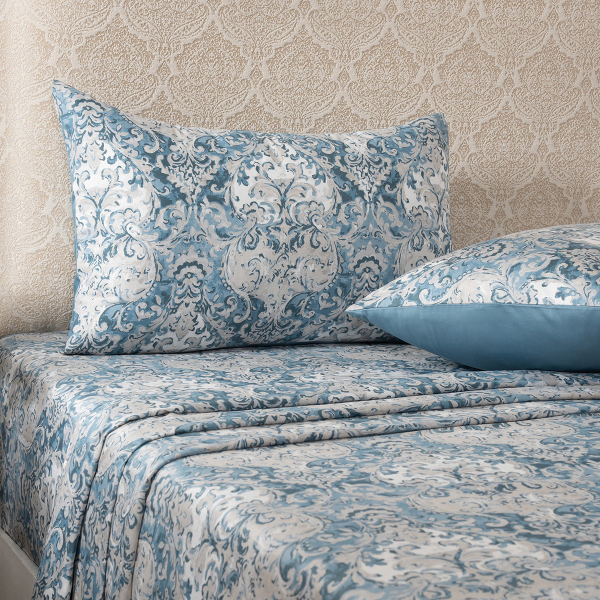 Bedsheet with Pillow Case 100% Cotton Blue Aquarelle Imperial Grace