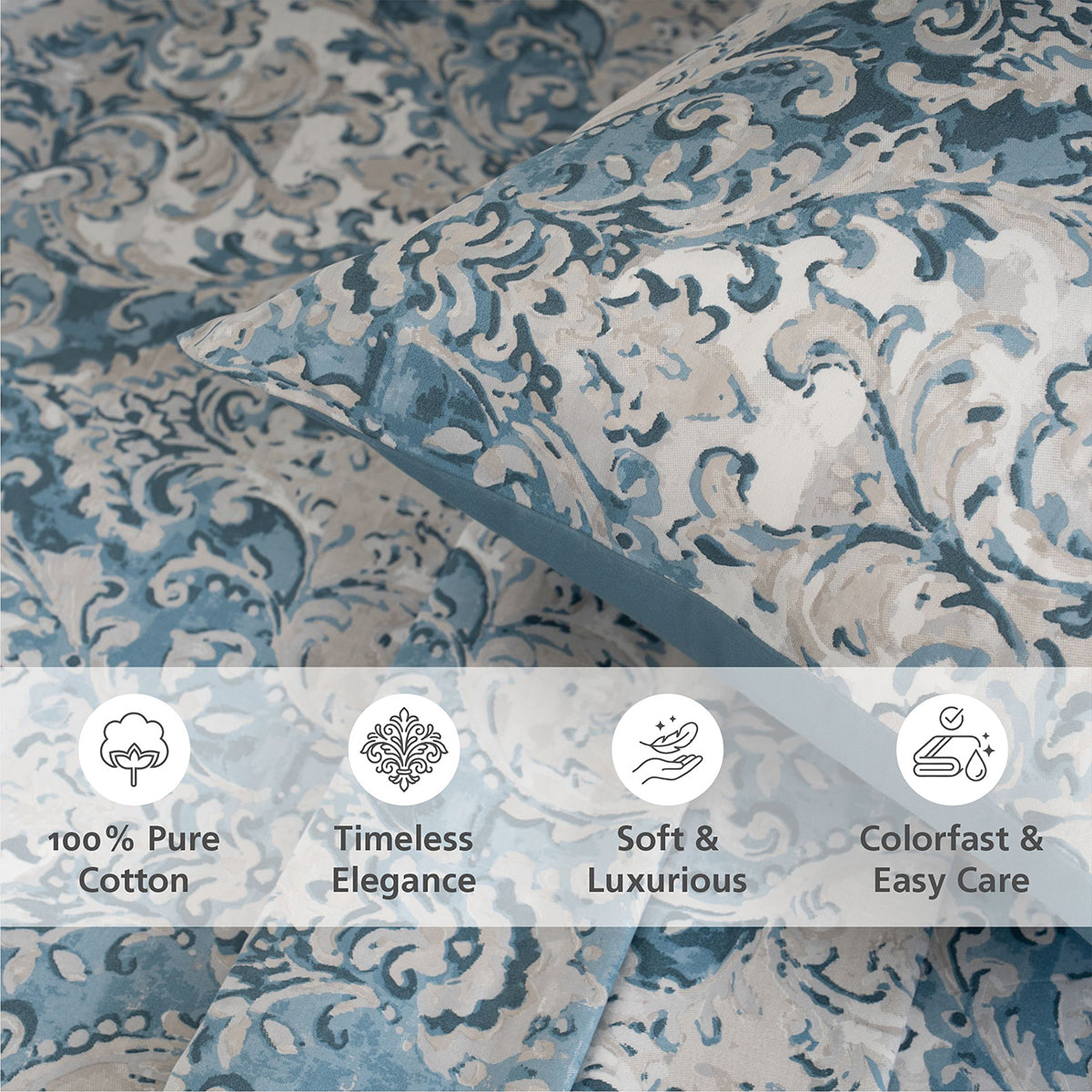 Bedsheet with Pillow Case 100% Cotton Blue Aquarelle Imperial Grace