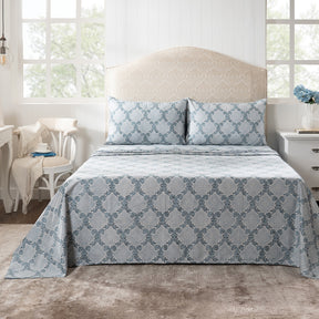 Bedsheet with Pillow Case 100% Cotton Blue Damascene Imperial Grace