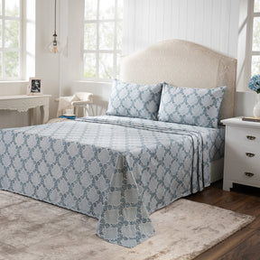 Bedsheet with Pillow Case 100% Cotton Blue Damascene Imperial Grace