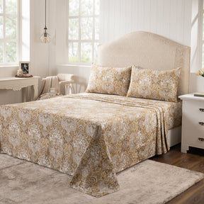 Bedsheet with Pillow Case 100% Cotton Gold Aquarelle Imperial Grace