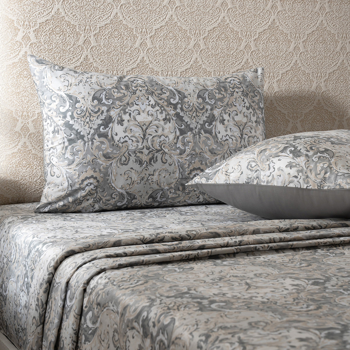 Bedsheet with Pillow Case 100% Cotton Grey Aquarelle Imperial Grace