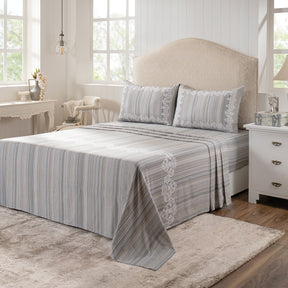 Bedsheet with Pillow Case 100% Cotton Grey Veloura Imperial Grace