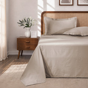 Bedsheet with Pillow Case Fretwork 100% Cotton Jacquard Beige