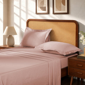 Bedsheet with Pillow Case Fretwork 100% Cotton Jacquard Blush