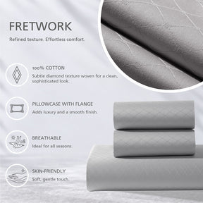 Bedsheet with Pillow Case Fretwork 100% Cotton Jacquard Grey