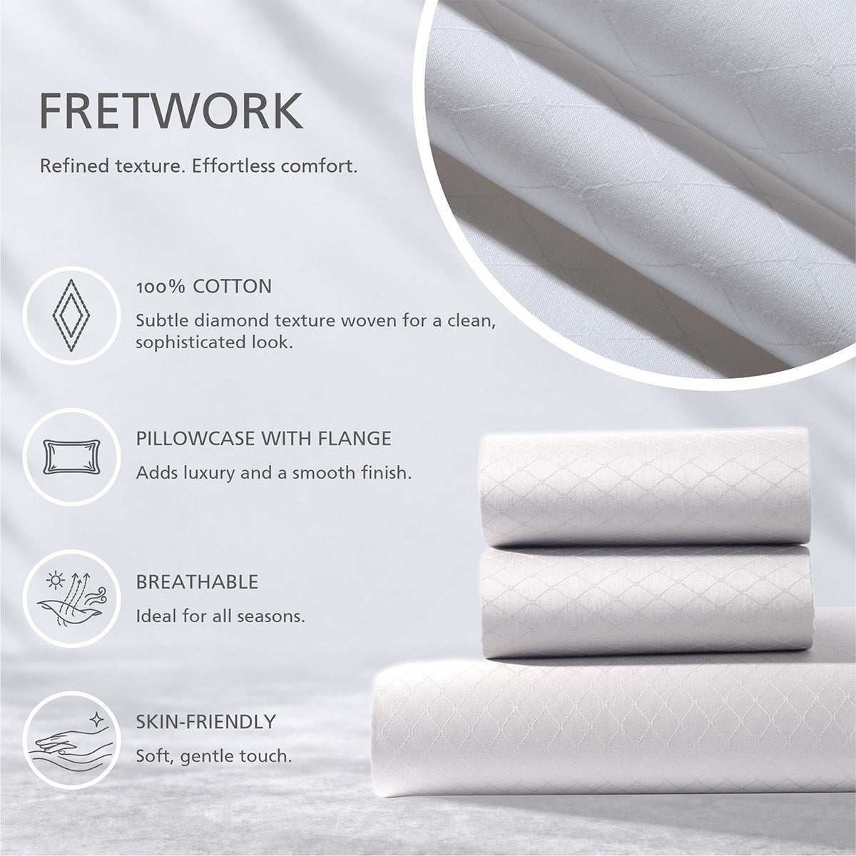Bedsheet with Pillow Case Fretwork 100% Cotton Jacquard White