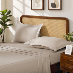 Bedsheet with Pillow Case Habitat 100% Cotton Jacquard Beige