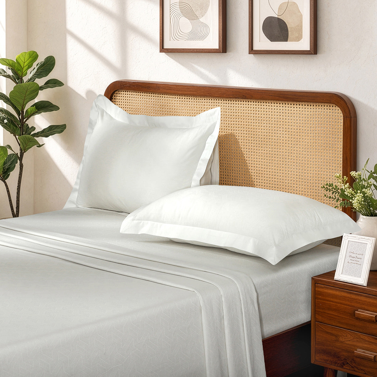 Bedsheet with Pillow Case Habitat 100% Cotton Jacquard Vanilla