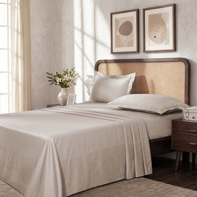 Bedsheet with Pillow Case Setai 100% Cotton Jacquard Beige