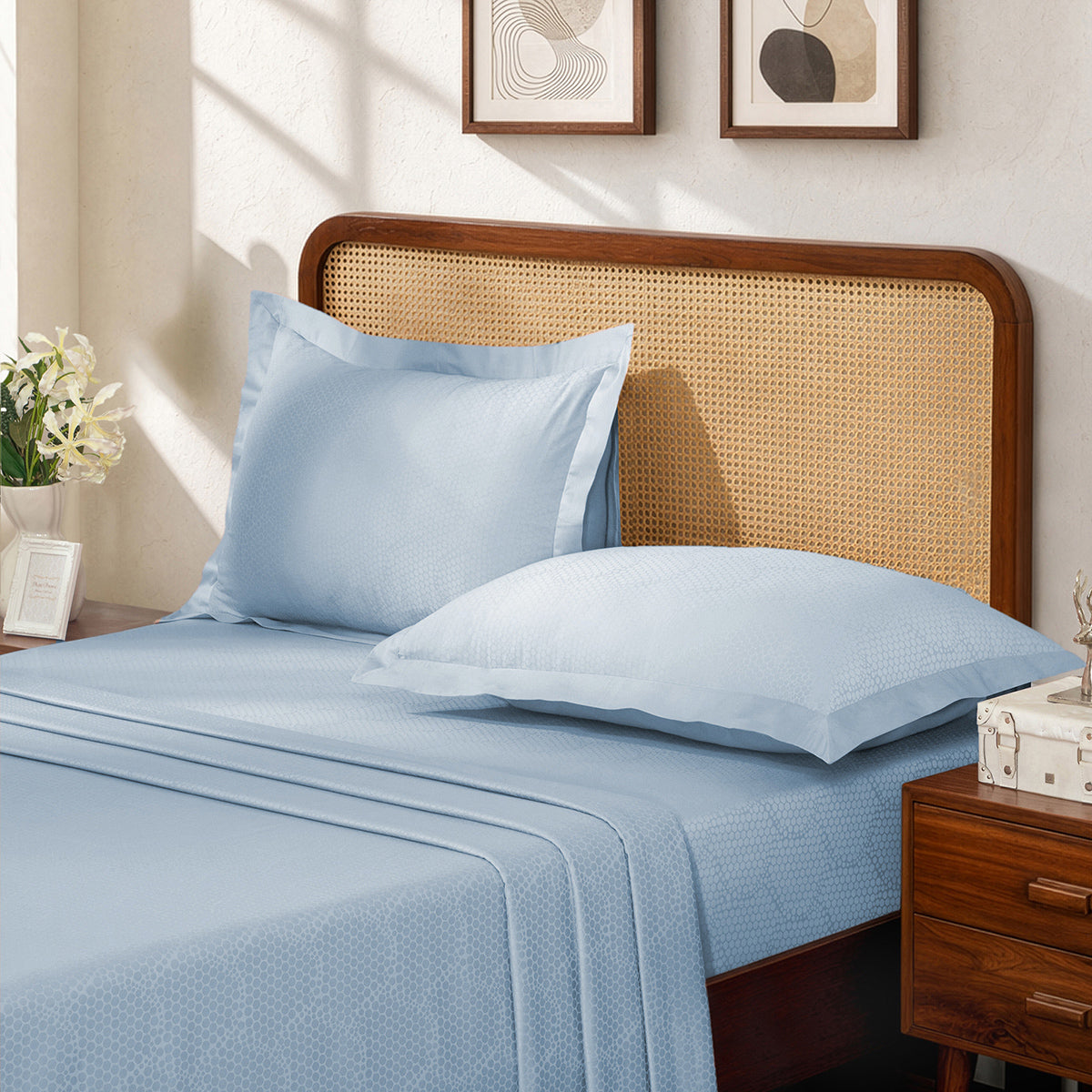 Bedsheet with Pillow Case Setai 100% Cotton Jacquard Blue