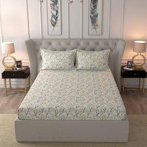Glam Danica Printed 200 TC 100% Cotton Yellow Bed Sheet