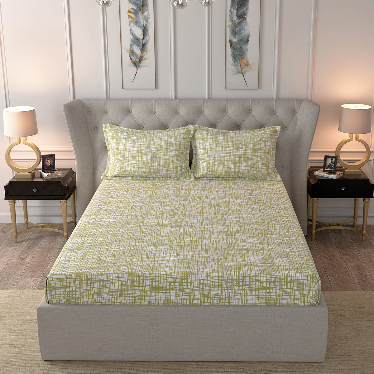 Glam Trace Printed 200 TC 100% Cotton Green Bed Sheet