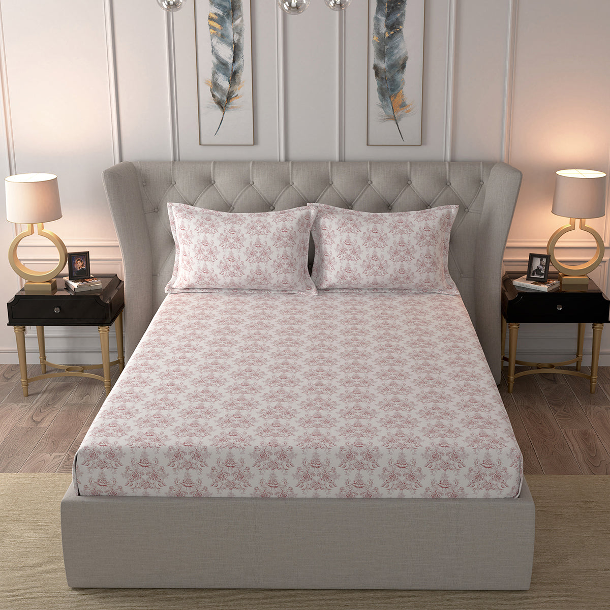 Glam Chelsia Printed 200 TC 100% Cotton Red Bed Sheet