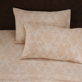 Nostalgic Attire Classic Cambric Peach Printed 100% Cotton Soft Bed Sheet