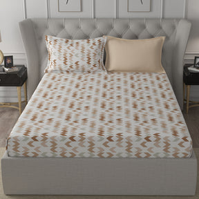 Inhouse Ardour Ingrid Printed 200 TC 100% Cotton Peach Bed Sheet with Pillow Case