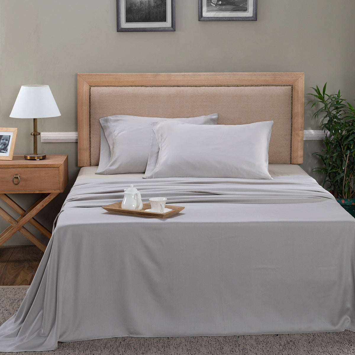 Mellow Grey 100% Excel Fabric Bed Sheet With Pillow Case