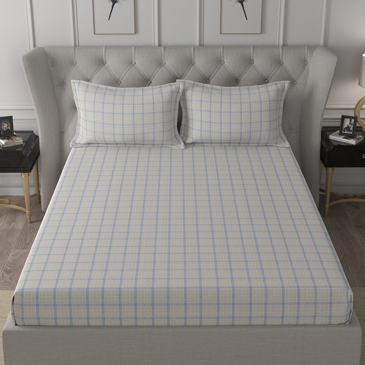 Backyard Patio Adrian Print Blue Bed Sheet with Pillow Case