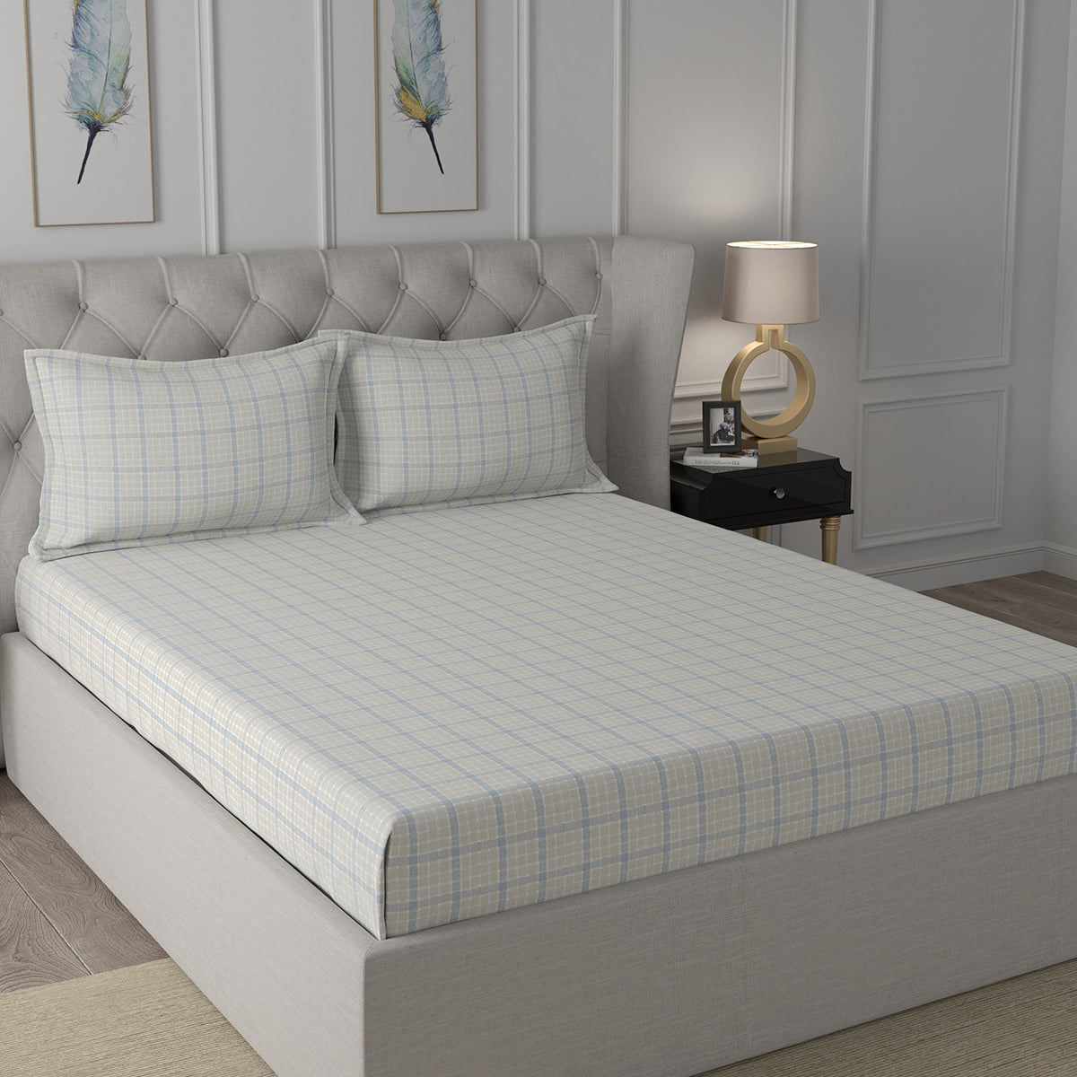 Backyard Patio Adrian Print Blue Bed Sheet with Pillow Case