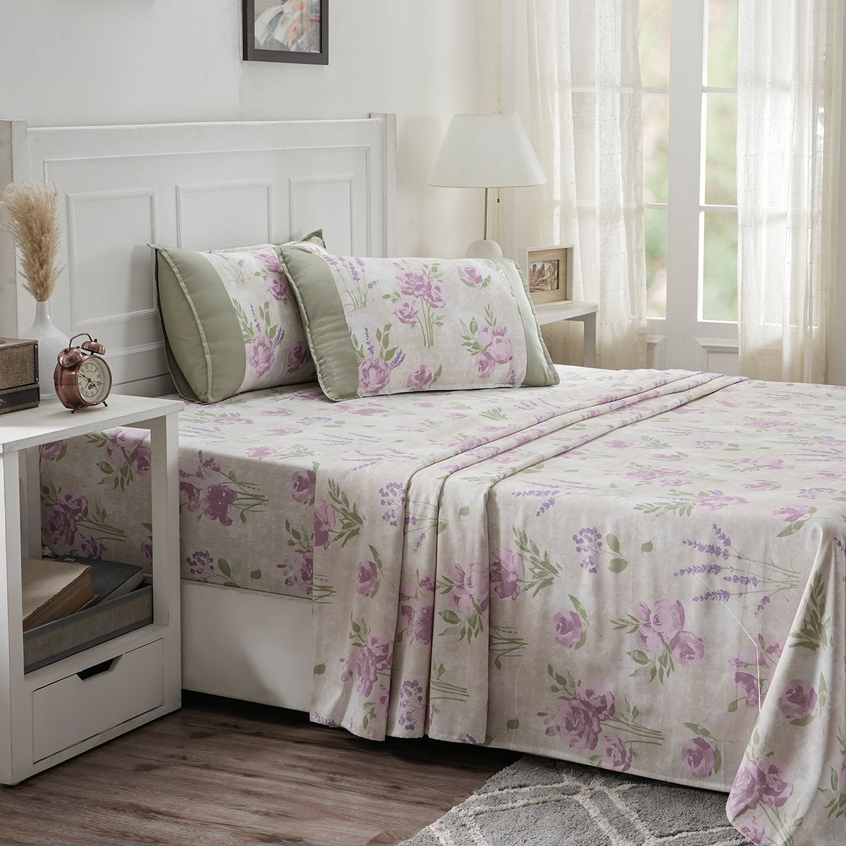 Optimist Bloom 200 TC  Soft Rose 100% Cotton Printed Bed Sheet with Pillow Case