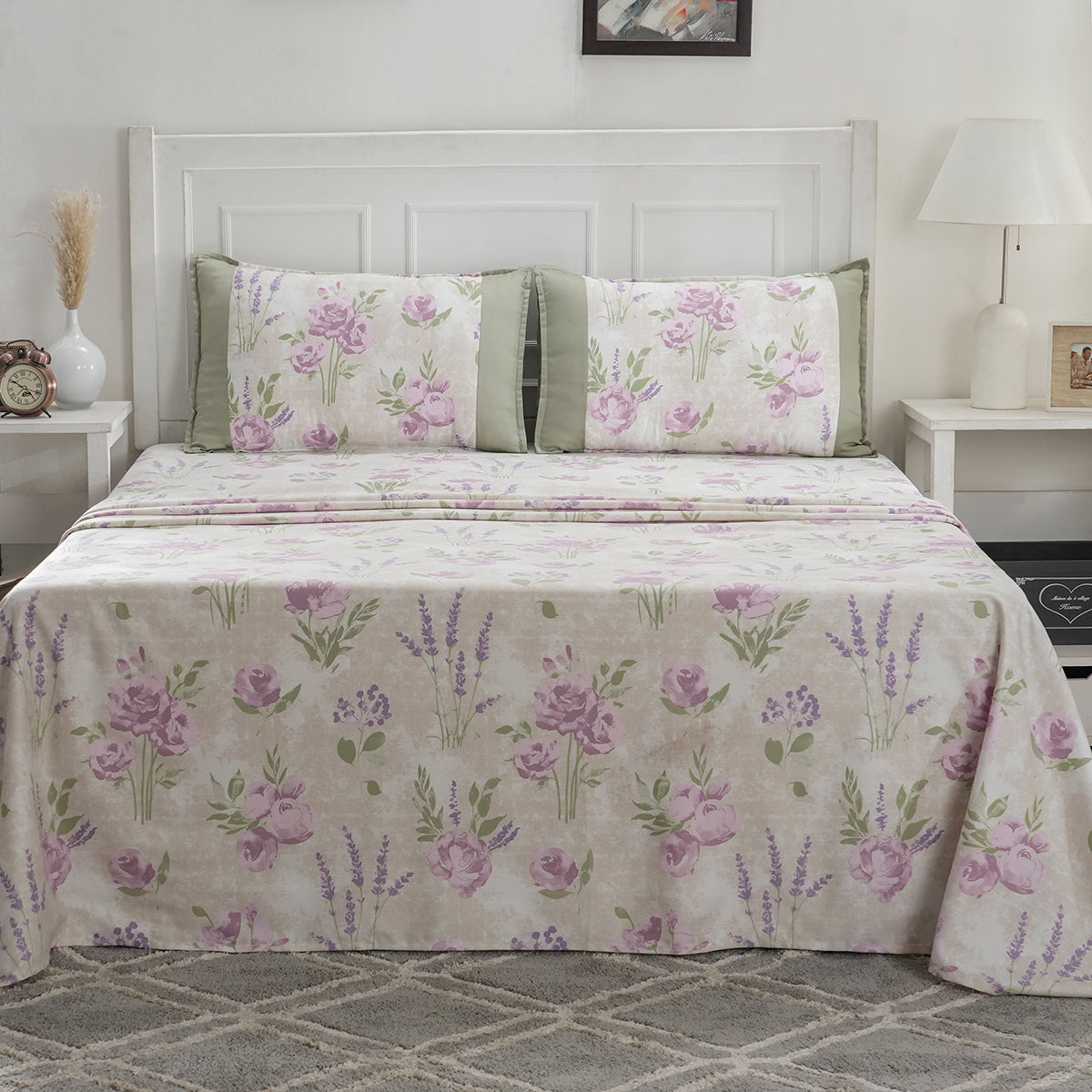 Optimist Bloom 200 TC  Soft Rose 100% Cotton Printed Bed Sheet with Pillow Case