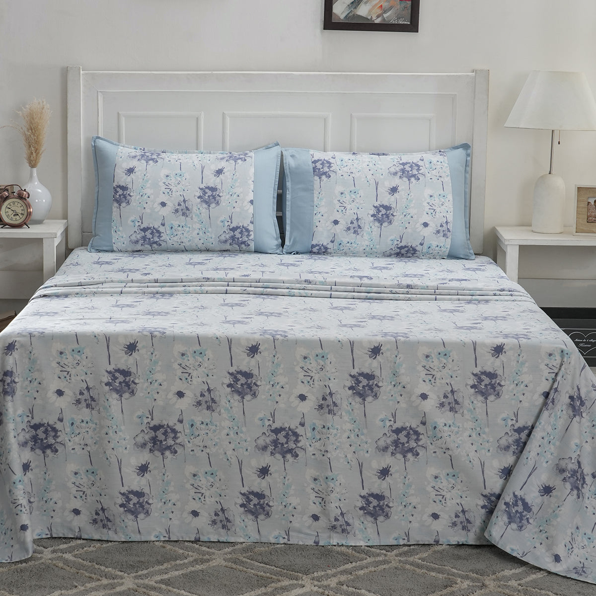 Optimist Bloom 200 TC Spongy Floral 100% Cotton Printed Bed Sheet with Pillow Case