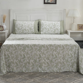 Optimist Bloom Tropical Texture 100% Cotton Printed Bed Sheet with Pillow Case