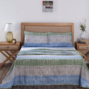 Royal Botanic 200 TC Streak Tint Blue 100% Cotton Bed Sheet With Pillow Case