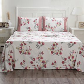 Royal Botanic Floral Leaves Print 200 TC  Multi 100% Cotton Bed Sheet With Pillow Case