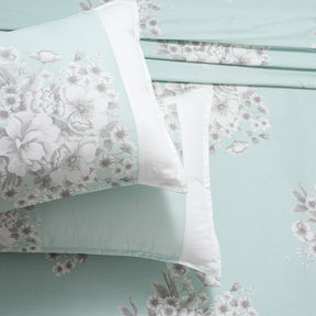 Royal Botanic Bloom Flora 200TC Aqua 100% Cotton Bed Sheet with Pillow Case