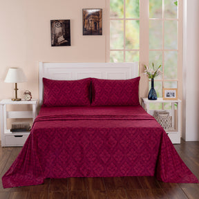 Royal Botanic Diamond Festivity 200 TC Red 100% Cotton Bed Sheet With Pillow Case