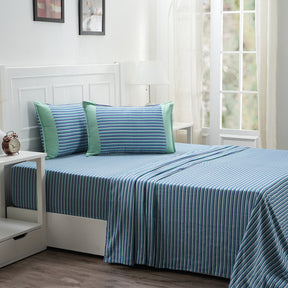 Royal Botanic 200 TC Modern Geo Teal 100% Cotton Bed Sheet With Pillow Case