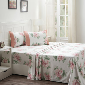 Royal Botanic 200 TC Floral Garden Pink 100% Cotton Bed Sheet With Pillow Case