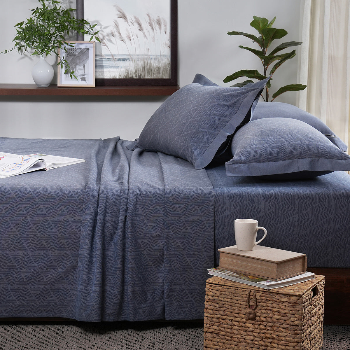 Maspar Cotsmere Inner City Classic Blue Yarn Dyed Melange King Bed Sheet with Pillow Cover (Blue) At Nykaa, Best Beauty Products Online