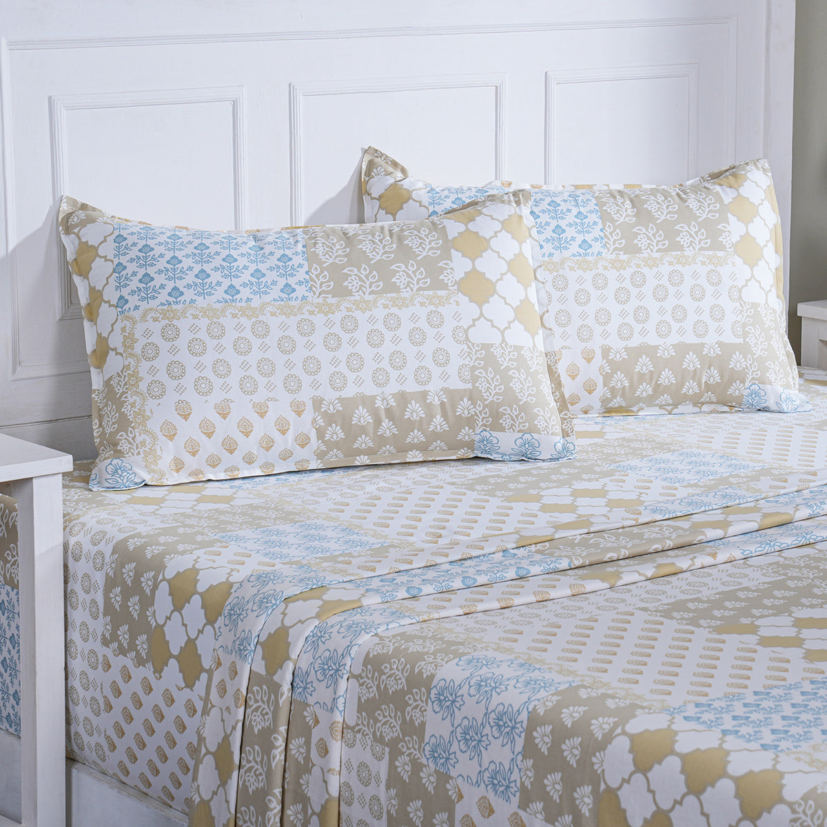 Hermosa Sensory Bloom Jude 100% Cotton Printed Bed Sheet with Pillow Case Yellow