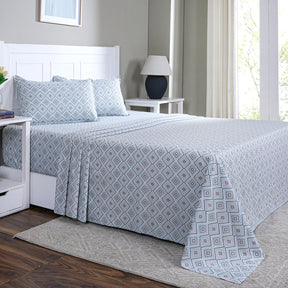 Hermosa Sensory Bloom Avery 100% Cotton Printed Bed Sheet with Pillow Case Blue