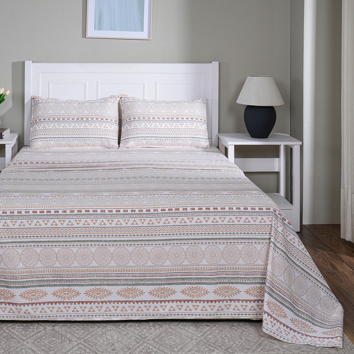 Hermosa Sensory Bloom Lennon 100% Cotton Printed Bed Sheet with Pillow Case Peach