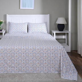Hermosa Sensory Bloom Gareth 100% Cotton Printed Bed Sheet with Pillow Case Orange