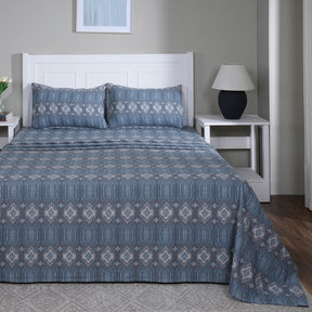 Hermosa Sensory Bloom  100% Cotton Printed Bed Sheet with Pillow Case Blue