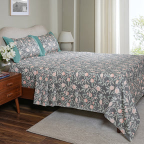 Sensory Bloom Granada 100% Cotton Green Bed Sheet with Pillow Case