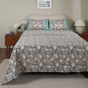 Sensory Bloom Granada 100% Cotton Green Bed Sheet with Pillow Case